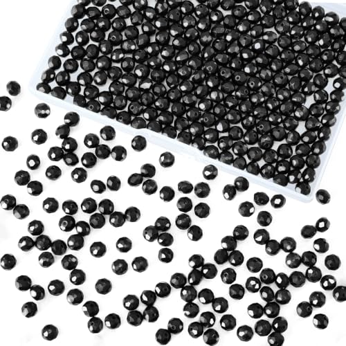460Pcs 8mm Crystal Glass Beads for Jewelry Making Beads for Bracelets Necklace Pendants Making Supplies(Black) - color: Black, size: 8mm 460pcs