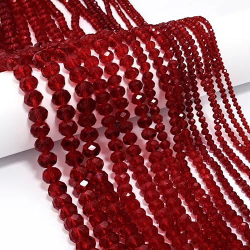 1040pcs 4/6/8mm Glass Beads Deep Red, Faceted Crystal Loose Rondelle Beads for Jewelry Making Bracelets Necklaces Suncatchers Plants Succulent DIY Crafts - color: Deep Red