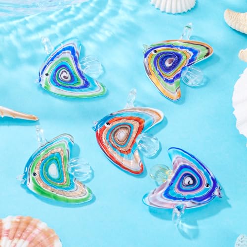FASHEWELRY 5Pcs Handmade Lampwork Fish Charms 5 Colors Cute Glass Ocean Marine Life Penadants Cartoon Tropical Fish Charms for DIY Bracelet Jewelry Making - color: Tropical Fish