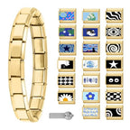Italian Charms Bracelet Sets with 1Pcs Starter Brascelet 9Pcs Charms 9mm Italian Modular Charm Bracelet DIY Module Jewelry Gifts - color: A-Starter Bracelet Set-20Pcs Gold Black
