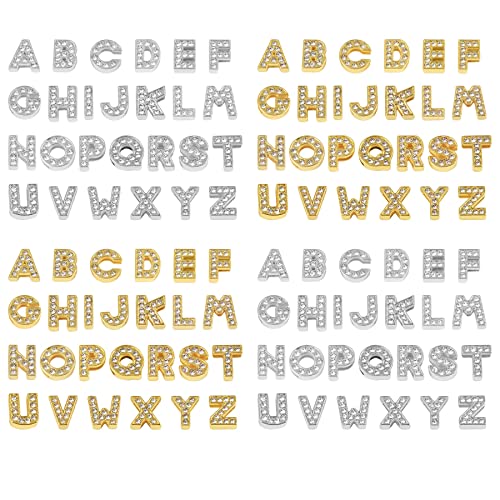 AUEAR, 104 Pack Silver Gold A-Z 8mm Full Rhinestone Slide Charms Crystal Alphabet Letter Alloy for Bracelets Necklace Wristbands DIY Jewelry Making - color: Silver & Gold, size: 104 Pack