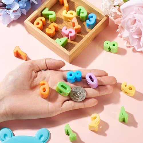 FASHEWELRY 20Pcs Number Acrylic Beads Large Hole Iridescent Beads 0-9 Big Plastic Blocks European Bead 3D Kandi Bead for Keychains Necklace DIY Arts Craft - color: Random #2, size: 0 - 9