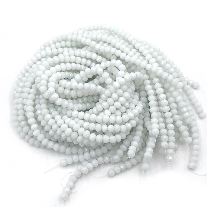 415pcs Rondelle Crystal Glass Beads 2mm 4mm 6mm 8mm Mixed Sizes, Faceted Briolette Spacer Czech Seed Loose Beads for DIY Jewelry Making (White) - color: White