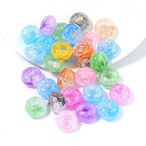 Xeahung 100PCS Acrylic Crystal Beads Round Crackle Beads Charms for Jewelry Making Bracelets Large Hole Spacer Beads for Hanging Charms DIY Art Christmas Ornament Birthday Gifts (Mixed Color) - color: Mixed Color