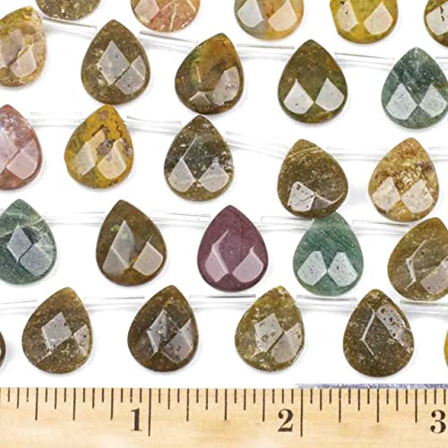 Cherry Blossom Beads Ocean Jasper Beads 12x15mm Faceted Top-Drilled Teardrop - 12 pcs/ 8 Inch Strand - color: Ocean Jasper