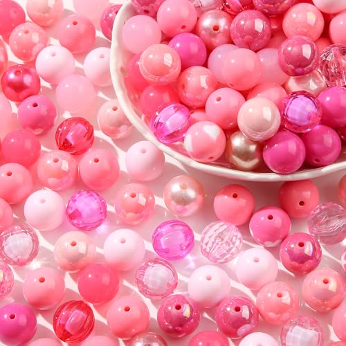 20mm Acrylic Beads 120pcs Pink Chunk Bubblegum Bead 20mm Multicolor Beadable Pen Ball Beads for Pen Bag Jewelry Making Necklace Bracelets (Pink) - color: pink