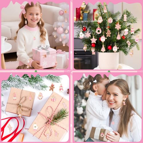 MARFOREVER 40 Pcs/20 Pairs Christmas Charms for Jewelry Making, Pink Christmas Enamel Charm Holiday Xmas Bangle Pendants for Bracelet Necklace Earrings Making Accessories - style: Pink Christmas