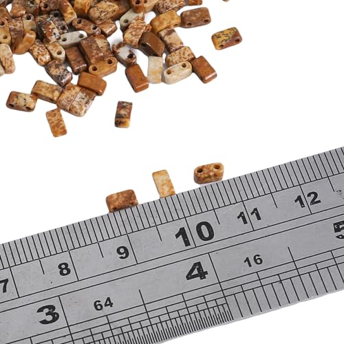 Beadia Natural Brown Picture Jasper Stone Tila Beads 5x2mm Rectangle 2-Hole Spacer Beads for DIY Bracelet Earring Making 15"/Strand - color: Brown Picture Jasper, size: 5x2mm