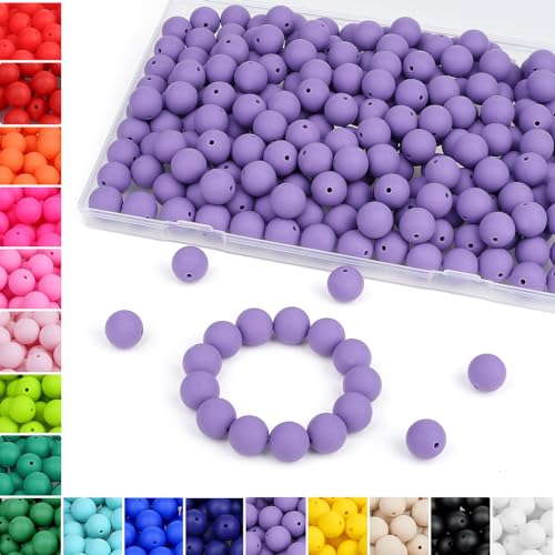 MAIBAOTA 120 Pcs Purple Silicone Beads 15 mm Purple Beads for Keychain/Pens/Bracelet/Necklace Making Focal Beads Loose Rubber Round Silicone Beads Bulk for Craft Making（with Boxed Kits） - color: Purple