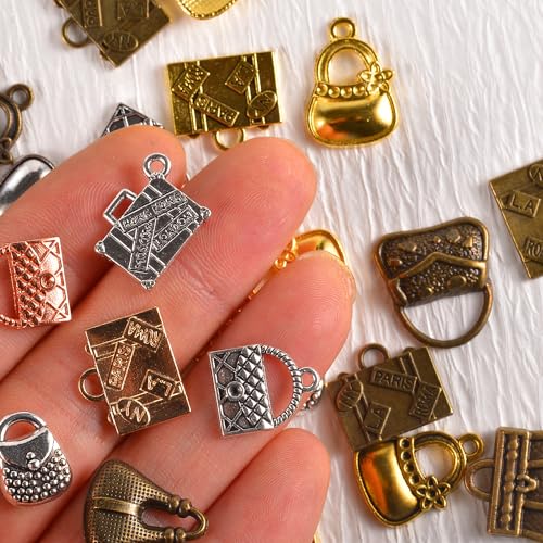 stino Metal Charms for Jewelry Making 100gram, Bulk Tibetan Silver & Gold Plated Trinkets for Earring Necklace Jewelry Making and Findings - color: Handbag Glod Silver