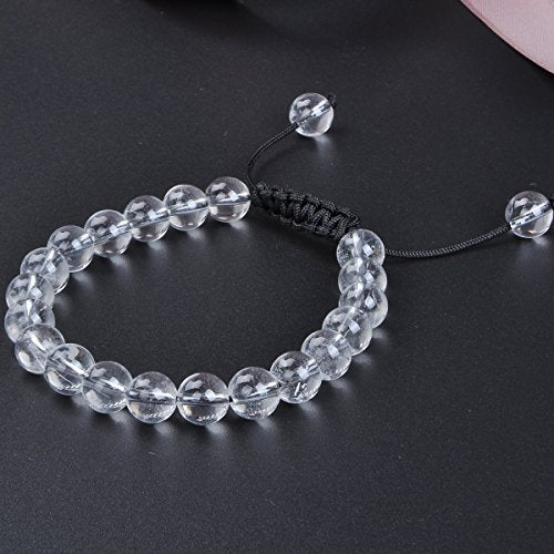 MASSIVE BEADS Natural Healing Power Gemstone Crystal Beads Unisex Adjustable Macrame Bracelets - color: Clear Crystal, size: 8mm