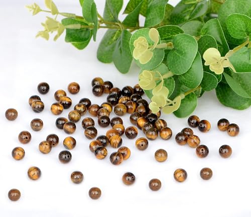10mm 100pcs Natural Stone Beads Tiger Eye Round Genuine Stone Beading Loose Gemstone Hole Size 1mm DIY Charm Smooth Beads for Bracelet Necklace Earrings (Tiger Eye 10mm) - color: Tiger Eye, size: 10mm
