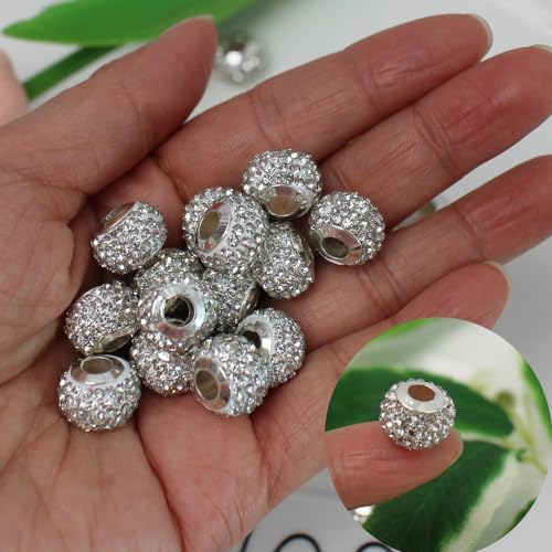 PAMIR TONG 110pcs 13mm White Rhinestone Round Resin Beads for DIY Jewelry Making & Crafts - color: PT413 White Rhinestone