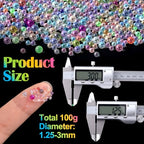 100g Micro Bubble Beads, 1.25-3mm Colorful Water Droplets Bubble Beads No Hole, Tiny Round Iridescent Glass Bead Balls for DIY Crafts Nail Art Resin Filler