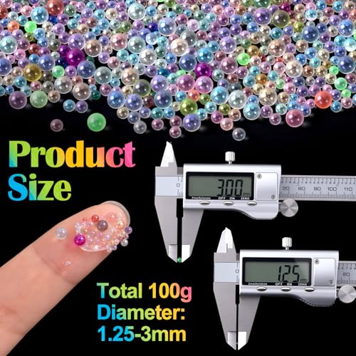 100g Micro Bubble Beads, 1.25-3mm Colorful Water Droplets Bubble Beads No Hole, Tiny Round Iridescent Glass Bead Balls for DIY Crafts Nail Art Resin Filler
