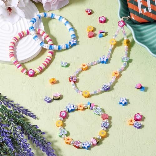 200Pcs Butterfly Flower Polymer Clay Beads Colorful Floral Butterfly Clay Beads for DIY Bracelet Necklace Earring Jewelry Making