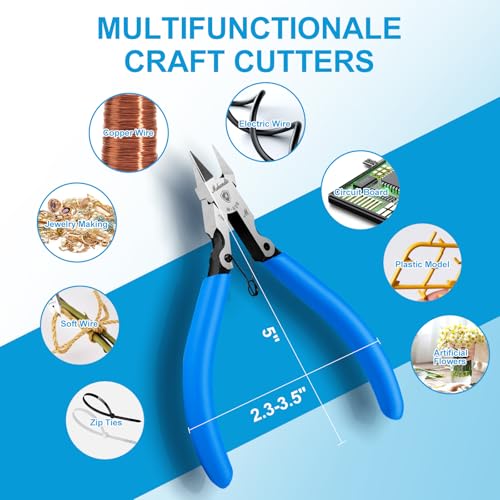 5" Flush Cutter Wire Cutters, Ultra-Sharp Precision Side & Diagonal Cutting Pliers with Spring, Chrome Vanadium Steel Wire Snips for Electronics, Model, Floral, Plastic & Soft Wire