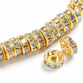 200PCS Rondelle Spacer Beads 8mm Gold Plated Czech White Crystal Rhinestone for Jewelry Making - color: 200Pcs Gold Plated/White, size: 8mm