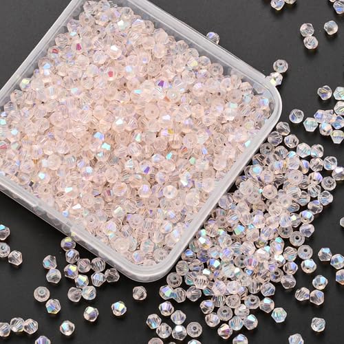 1000pcs 4 mm Bicone Crystal Beads Faceted Crystal Glass Beads Bulk for Jewelry Making DIY Necklace Bracelet Earring (Aqua Pink AB Color) - color: Aqua Pink AB