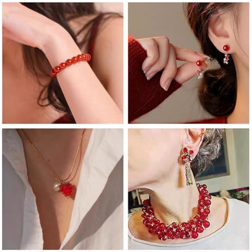 200PCS Glass Beads 8mm Glass Beads for Bracelets Necklaces Jewelry Making DIY Crafts (Red) - color: Red