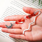 Vintage Metal Moon Bookmark Pendant with Natural Crystal Bead Chain–Elegant Bookmarks for Women,Men,Book Lovers,Teachers and Students(Red Crystal) - style: Sleep face