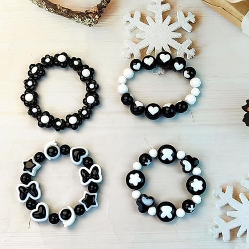 Black and White Chunky Acrylic Bead, Beads for Pens Focal Beads Bracelet Beads Loose Spacer Bead Heart Star Kandi Bead for DIY Beadable Pens Necklaces Earings Keychains Jewelry Making (Black+White) - color: Black+White