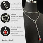 Heart Slip Chain Necklace for Women, 39 Inch Cuban Chain, Removable Heart O-Ring, Crystal Pendant, Adjustable Stainless Steel Y-Necklace - color: Silver-Red