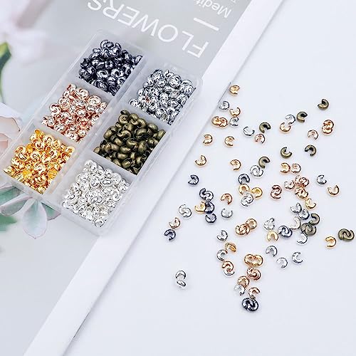 600 Pieces Crimp Bead Covers 4mm Open Half Round Crimp Bead Knot Cover Small Beads for Jewelry Craft Making - color: Multicolor