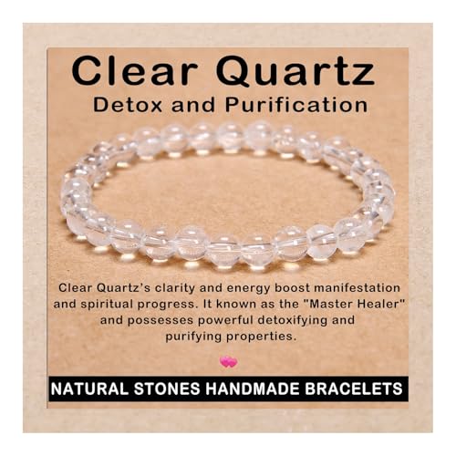AD Beads Handmade Gemstone Stretch Elastic Bracelet Crystal Healing Reiki Nature's Beauty and Spiritual Essence Unisex - color: Clear Quartz (Detox and Purification), size: 6mm