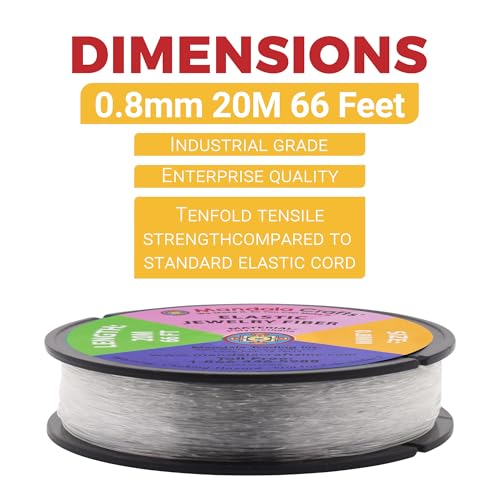 Mandala Crafts Very Strong 0.8mm Elastic String for Jewelry Making - 66 FT Heavy Duty Round Stretchy Clear String Jewelry Fiber Elastic Cord Spool for Decorative Threading Applications - size: 0.8mm 20M 66 Feet