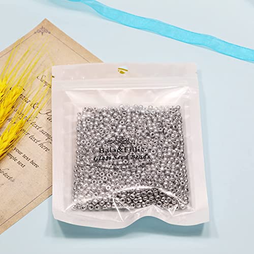 Bala&Fillic Opaque Silver Color 4mm Seed Beads About 1200pcs/100Grams in Bag, 6/0 Glass Craft Beads for Making Bracelet and Necklace (Silver) - color: Silver -4mm