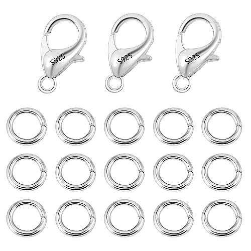 23Pcs 925 Sterling Silver Lobster Claw Clasps 10mm with Open Jump Rings Jewelry Making Set, Sterling Silver Jewelry Finding Supplies Small Lobster Clasps for Necklaces Bracelet Chains Connector - color: 23PcsA