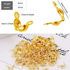 1500 Pieces Beads Tips Knot Covers Clamshell Crimp Tips Beads Set Calotte Ends Knot Covers Fold-Over Bead Covers for Jewelry Making DIY Bracelet Necklaces(Gold) - color: Gold