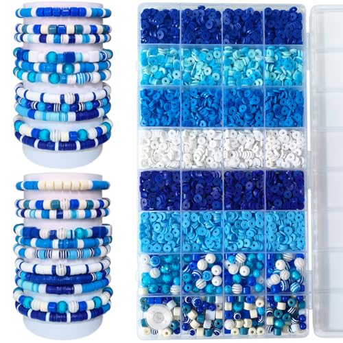 Blue Heishi 6mm Clay Beads for Bracelets Necklace Earring DIY Crafts - Blue Boho DIY Craft Assorted Beads for Women Jewelry Making Kit - Ocean Bohemian Summer Beach Holiday Party Supplies Set, 1 Box