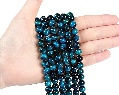 LAIDANLA Aquamarine Tiger's Eye 6mm Stone Beads Round Loose Gemstone Stone Beads for DIY Bracelet Necklace Earrings Jewelry Making Polishing Beading Crystal 96PCS 2 Strand 32" - color: N-Aquamarine Tiger's Eye, size: 6mm
