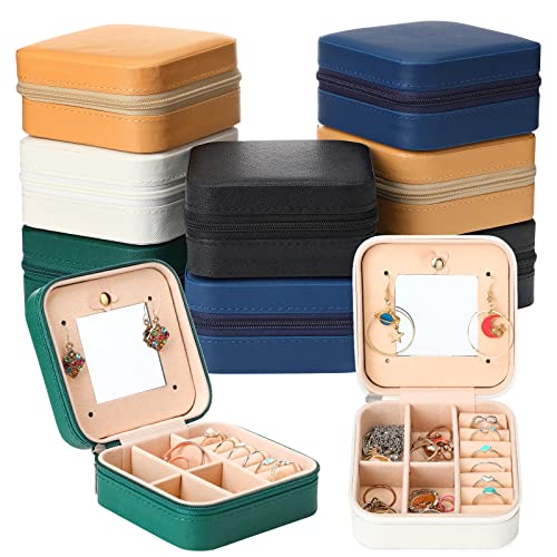 10 Pcs Travel Jewelry Case Bridesmaid Gift Boxes Jewelry Travel Organizer With Mirror Small Jewelry Box Mini Storage Organizer Box for Women Girls Earrings Rings Necklaces - color: Mixed Colors