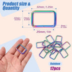 PECMER Rainbow 1 Inch Rectangle Rings for Purses and Bags 12 PCS Adjustable Waist Buckle Replacement Purse Hardware for Bag Making Webbing 25MM - color: 25mm Rectangle Ring-12pcs