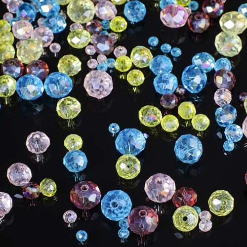 Song Xi 1250PCS 5 Different Lake Blue Crystal Beads for Jewelry Making, Rondelle Glass Beads for Bracelets Necklace, Earring and Making Supplies, Arts and Crafts, AB Color (3/4/6/8/10mm) - color: AB Lake Blue
