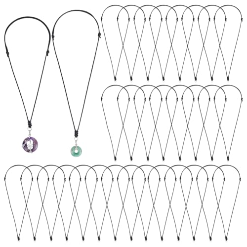 PH PandaHall Waxed Cord Necklace 36pcs Necklace String Rope Adjustable Necklaces With Metal Ring for Pendants Jewelry Making - color: Black