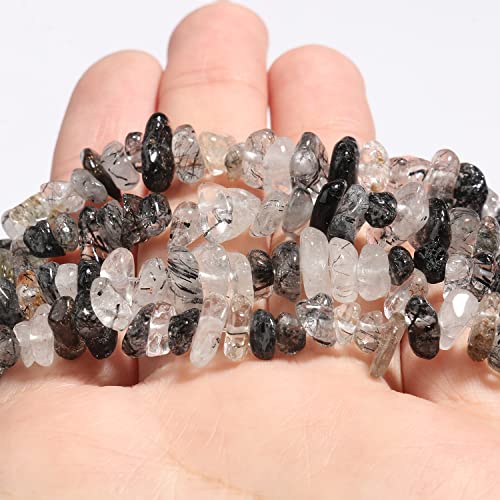 30in Black Rutilated Quartz Natural Chip Stone Beads 5-8mm About 230pcs, Irregular Drilled Transparent Black Bead for Bracelets Jewelry Making Supplies for Adults, DIY Crafts. - color: Black Rutilated Quartz