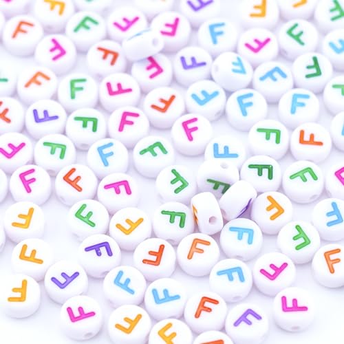 300Pcs Acrylic Letter Beads F 4X7mm Individual Round Alphabet Beads for Friendship Jewelry Making - color: Round - F