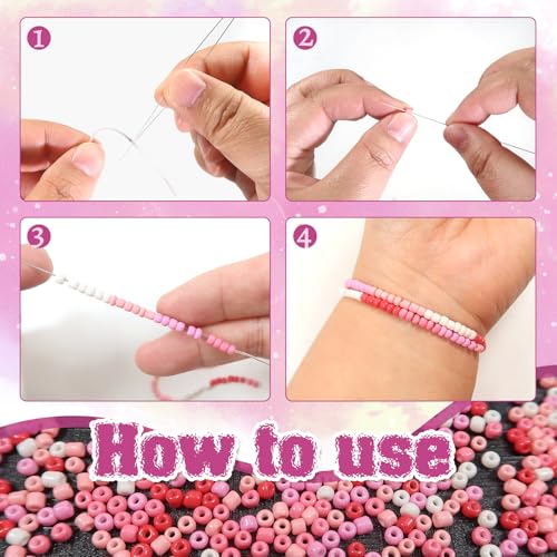 TOAOB 1500pcs 3mm Pink Colors Opaque Seed Beads Kit Glass Round Small Spacer Beads with Beading Pin for DIY Beading Weaving Earrings Bracelets Necklaces Eyeglass Chain Art Crafts Jewelry Making - color: Pink Series