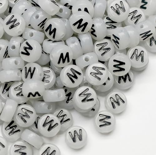 200PCS Letter Beads Glow in The Dark 4x7mm Acrylic Alphabet Letter W Beads for Jewelry Making Bracelet - color: W-200PCS