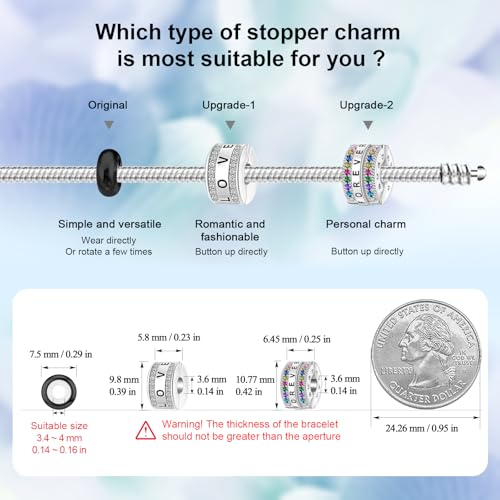 DALARAN Stopper Beads for Bracelets 925 Sterling Silver Clip Spacer Charm Bracelet Stoppers - style: 4Pcs Black Charm Stoppers
