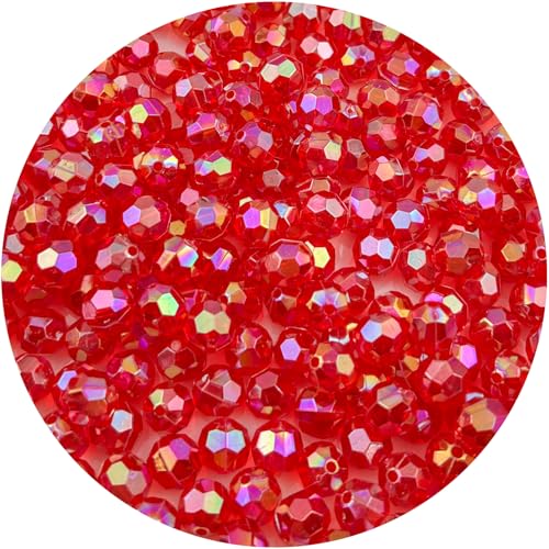 200 Pcs 10MM Round Faceted Acrylic Beads AB Color Transparent Crystal Acrylic Beads Round Bicone Beads for Jewelry Making, Bracelets Necklaces Earrings Wind (120- red AB) - color: 120- red AB, size: 10MM