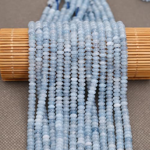 BONNY BOXX 1 Strand (150PCs) Natural 2 * 4mm Aquamarine Rondelle Beads, Natural Abacus Disk Stone Beads Loose Spacer Gemstone for DIY Bracelet Necklace Jewelry Making - color: Aquamarine, size: 2*4MM