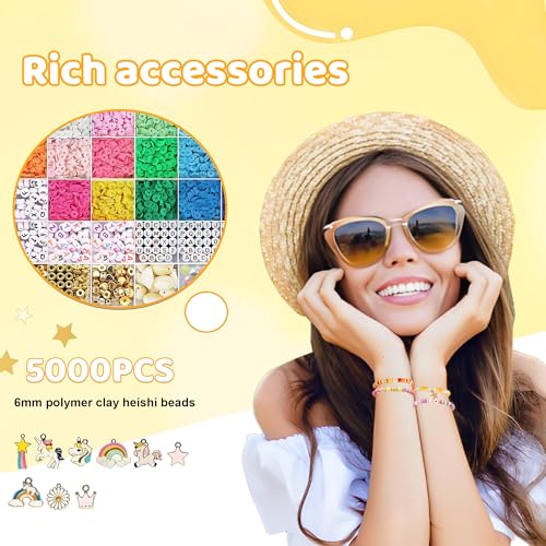 iumulinrui Friendship Bracelet Kit Concert Bracelets Merch, 5200 Pcs Clay Beads Bracelet Making Kit Tricolor Letter Bead, Jewelry Set with Pendant, DIY Craft Gifts Suitable for Beginners - color: Yellow