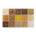 Mix 15 Color Glass Seed Tube Beads Glass Bugle Beads Loose Kit for Jewelry Making DIY Craft Beading (Mix 15 Color, Gold) - color: Gold