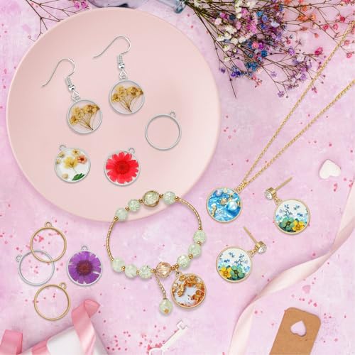 80pcs Open Bezels for Resin,Hollow Frame Pendants Open Back Frame Pendant Round Open Back Bezel Resin Casting Frame Pendant for Pressed Flower, Earrings, Bracelet, DIY Crafts(K Gold,White K) - color: K Gold,White K;Round