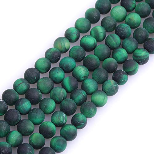 GEM-Inside 6mm Natural Stone Green Tiger Eye Frosted Matte Unpolished Round Beads for Jewelry Making Strand 15 inch - color: Green Tiger Eye, size: 6mm